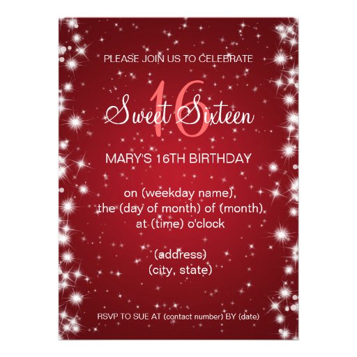 Elegant Sweet Sixteen Party Winter Sparkle Red Custom Invitations