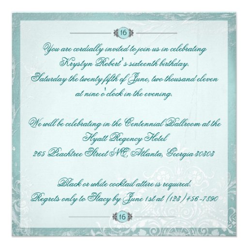 Elegant Sweet Sixteen Photo Invitation - Teal