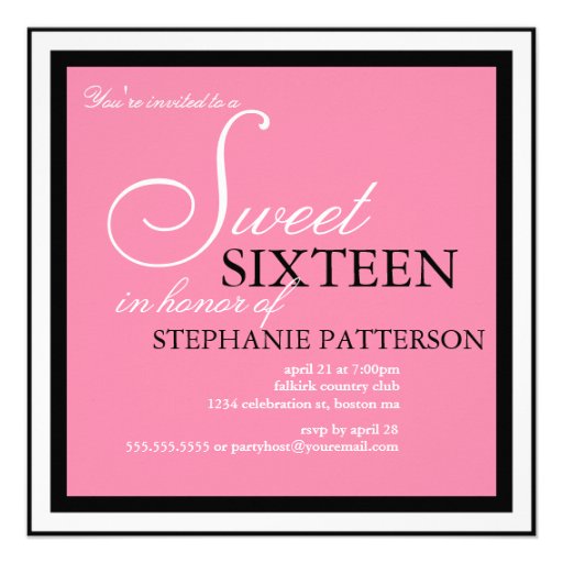 Elegant Sweet Sixteen Pink Invitation (front side)