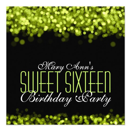 Elegant Sweet Sixteen Sparkling Lights Green Invite