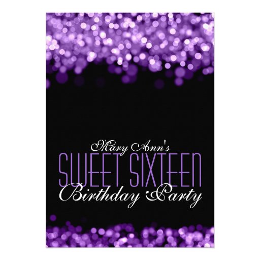 Elegant Sweet Sixteen Sparkling Lights Purple Personalized Invitation