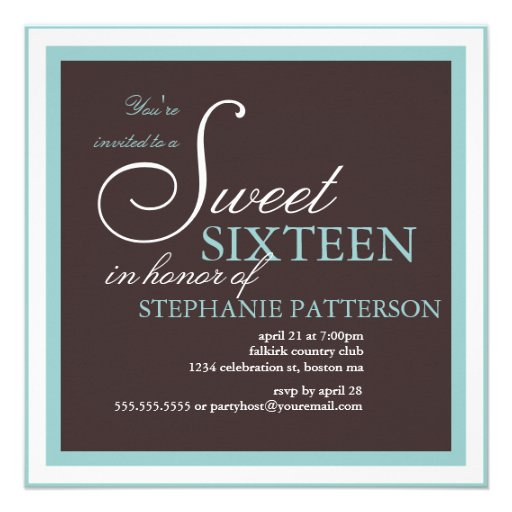 Elegant Sweet Sixteen Teal Brown Party Invitation