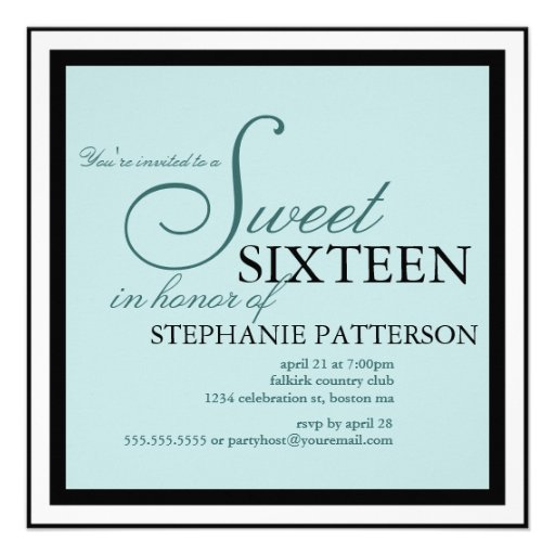 Elegant Sweet Sixteen Teal Invitation