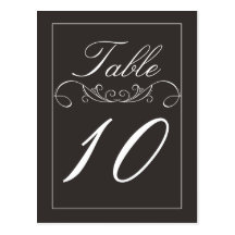 Elegant Swirl Black Wedding Table Number Cards Postcard