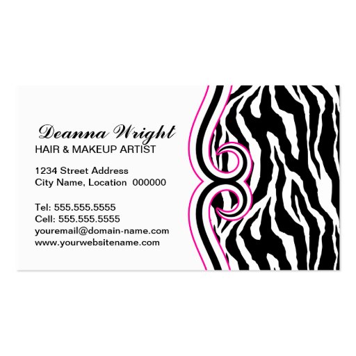 Elegant Swirl Frame & Zebra Print Business Cards (back side)