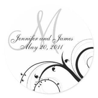 Elegant Swirl Monogram Wedding Invitation Sticker sticker