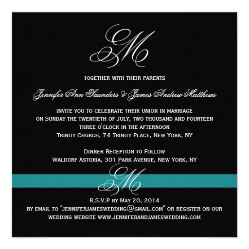 Elegant Swirl Monogram Wedding Invitations Jade