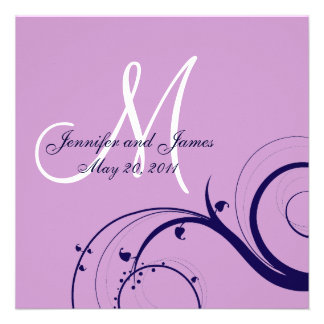 Elegant Swirl Purple Navy Wedding Invitation