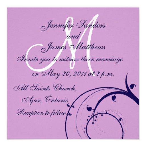 Elegant Swirl Purple Navy Wedding Invitation