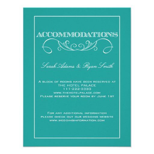 Elegant Swirl Turquoise Accommodations Card