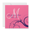 Elegant Swirl Wedding Invitation 2 Navy Pink Front invitation