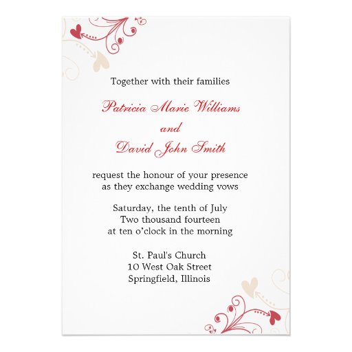 Elegant Swirl Wedding Invitations:Red And Ivory