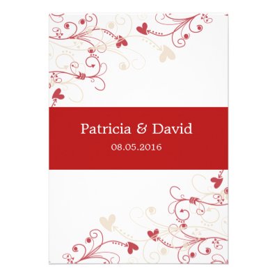 Elegant Swirl Wedding Invitations:Red And Ivory