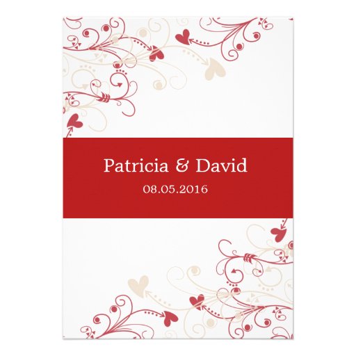 Elegant Swirl Wedding Invitations:Red And Ivory