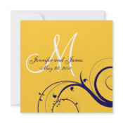 Elegant Swirl Yellow Navy Wedding Invitations invitation
