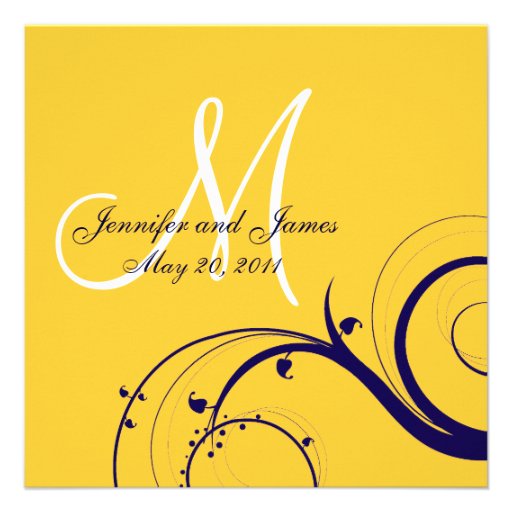 Elegant Swirl Yellow Navy Wedding Invitations