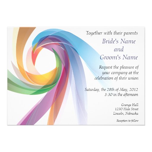 Elegant Swirling Rainbow Wedding Invite - 1