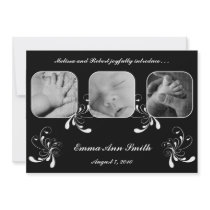 Elegant swirls inblack and white baby announcement invitations