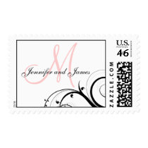 Elegant Swirls Light Pink Monogram Wedding Postage