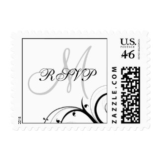 Elegant Swirls Monogram RSVP Wedding Postage stamp