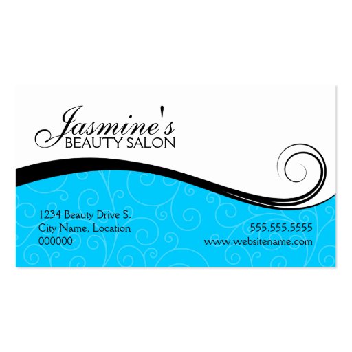 Elegant Swirls Salon Aqua Blue Business Cards (front side)