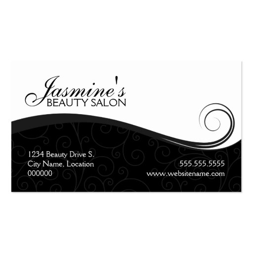 Elegant Swirls Salon Black Grey Business Cards (front side)