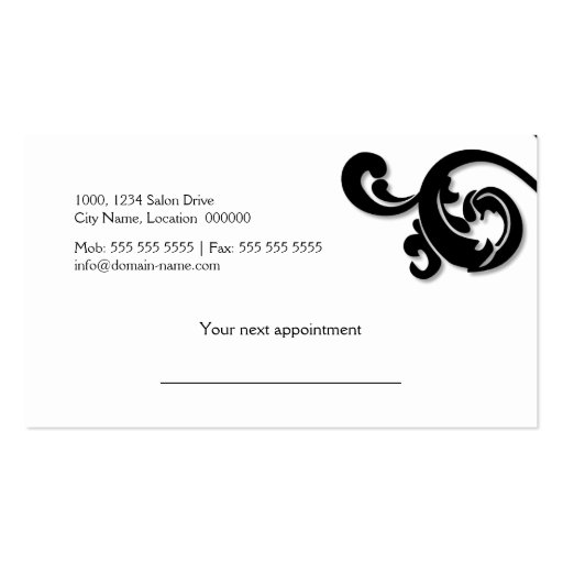 Elegant Swirls Salon Business Cards (back side)