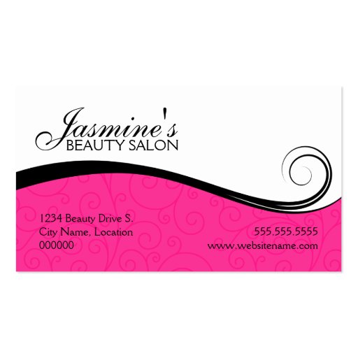 Elegant Swirls Salon Hot Pink Business Cards (front side)