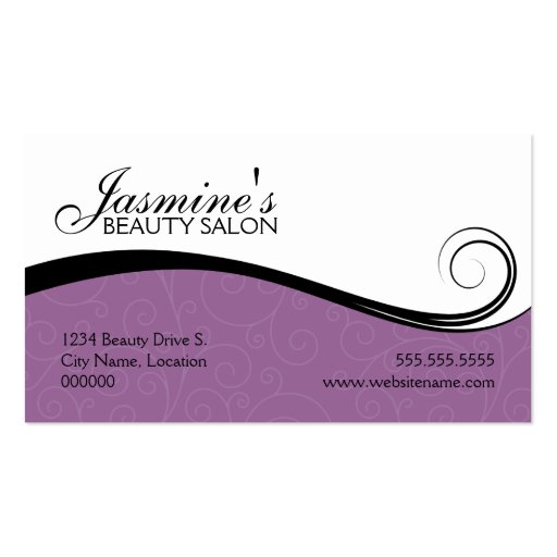 Elegant Swirls Salon Lavender Business Cards (front side)