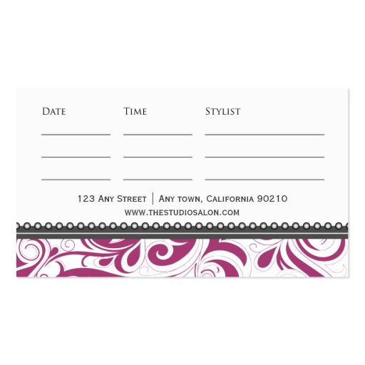 Elegant Swirly Appointment Business Card Fuchsia (back side)