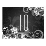 Elegant Table Number Floral Swirls Black Post Card