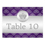 Elegant Table Number Royal Crown Purple Postcards