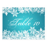 Elegant Table Number Winter Snowflakes Blue Postcard