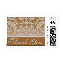 Elegant Tan Damask Thank You Postage Stamp