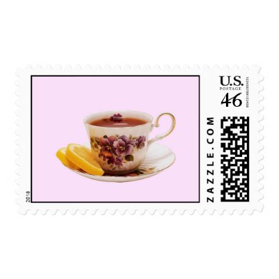 Elegant Tea Cup with Orange Slices Postage Stamp