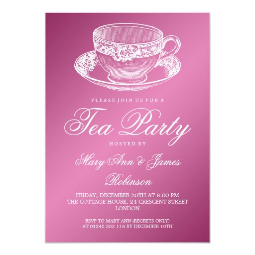 Elegant Tea Party Vintage Tea Cup Pink Custom Invites