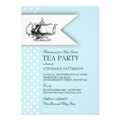 Elegant Tea Polka Dot Boy Baby Shower Tea Party Announcements (front side)