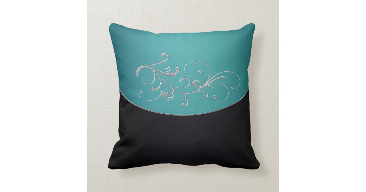 Elegant Teal and Black Throw Pillow Zazzle