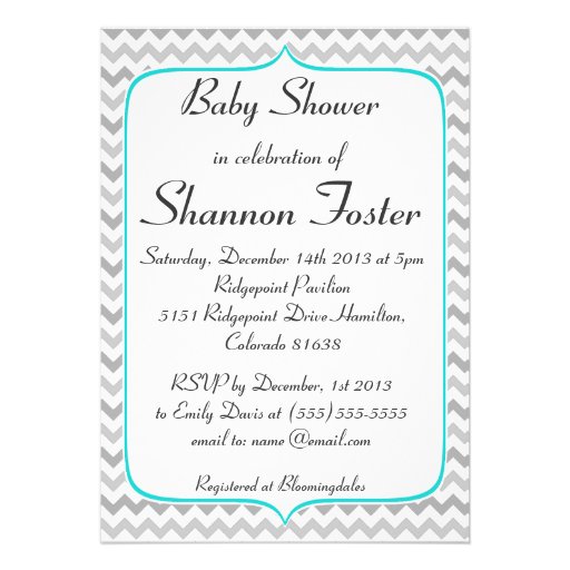 Elegant Teal and Gray Chevron Baby Shower Announcements (front side)