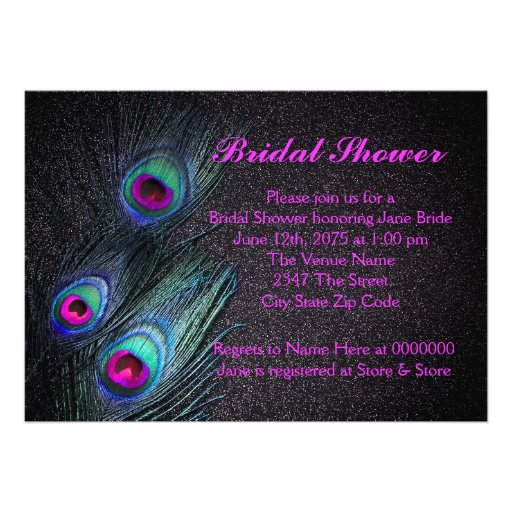 Elegant Teal and Hot Pink Peacock Bridal Shower Personalized Invitations