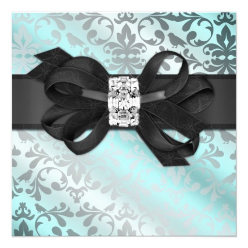 Elegant Teal and Silver Invitation with Bow