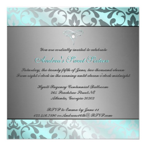 Elegant Teal and Silver Invitation with Bow