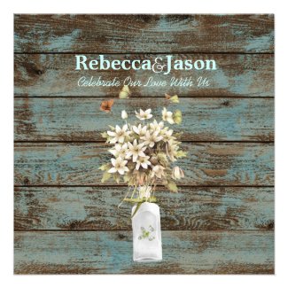 elegant teal barnwood floral country wedding announcements