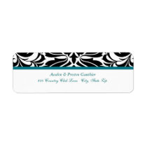 Elegant Teal Black Damask Wedding Address Label