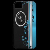 Elegant Teal & Black Floral Monogram iPhone 5 Case casemate cases
