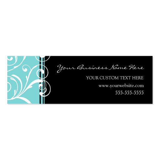 Elegant Teal Black Swirls Business Cards (front side)