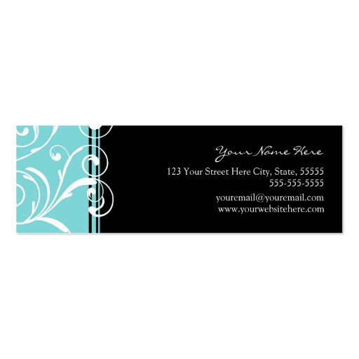 Elegant Teal Black Swirls Business Cards (back side)
