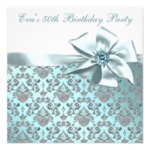Elegant Teal Blue 50th Birthday Party Announcements