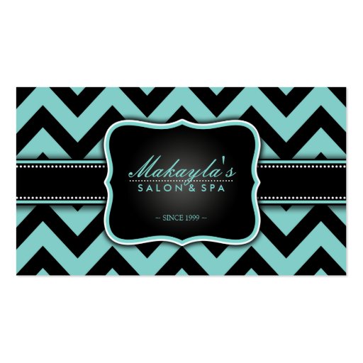 Elegant Teal Blue and Black Chevron Pattern Business Card Template (front side)