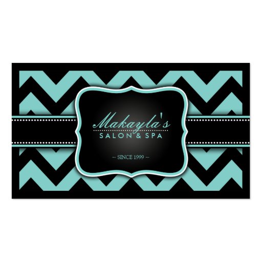 Elegant Teal Blue and Black Chevron Pattern Business Card Template
